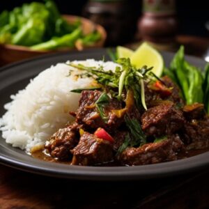 Beef Rendang with steamed rice